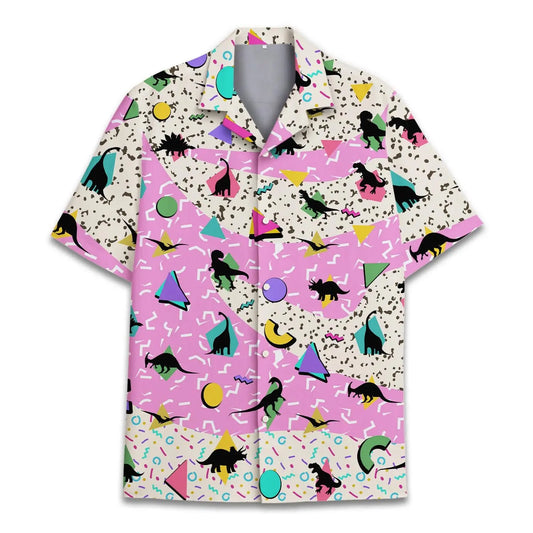 Vintage Island Dinosaur Aloha Hawaiian Shirt For Animal Lovers, Beach Travel, And Casual Summer Style