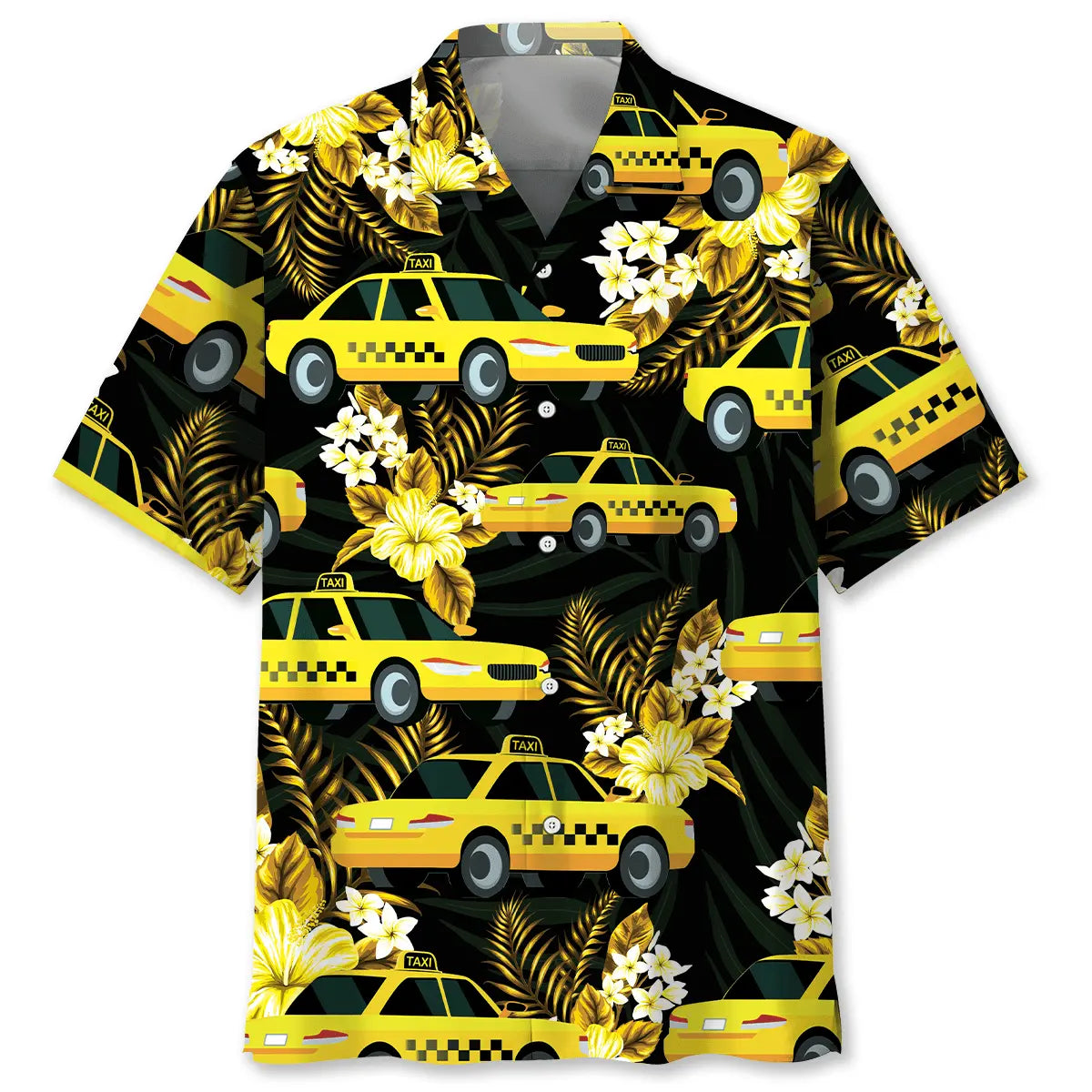 Yellow Taxi Tropical Hawaiian Shirt For Summer Road Trip, Coastal Festival, And Island Inspired Style