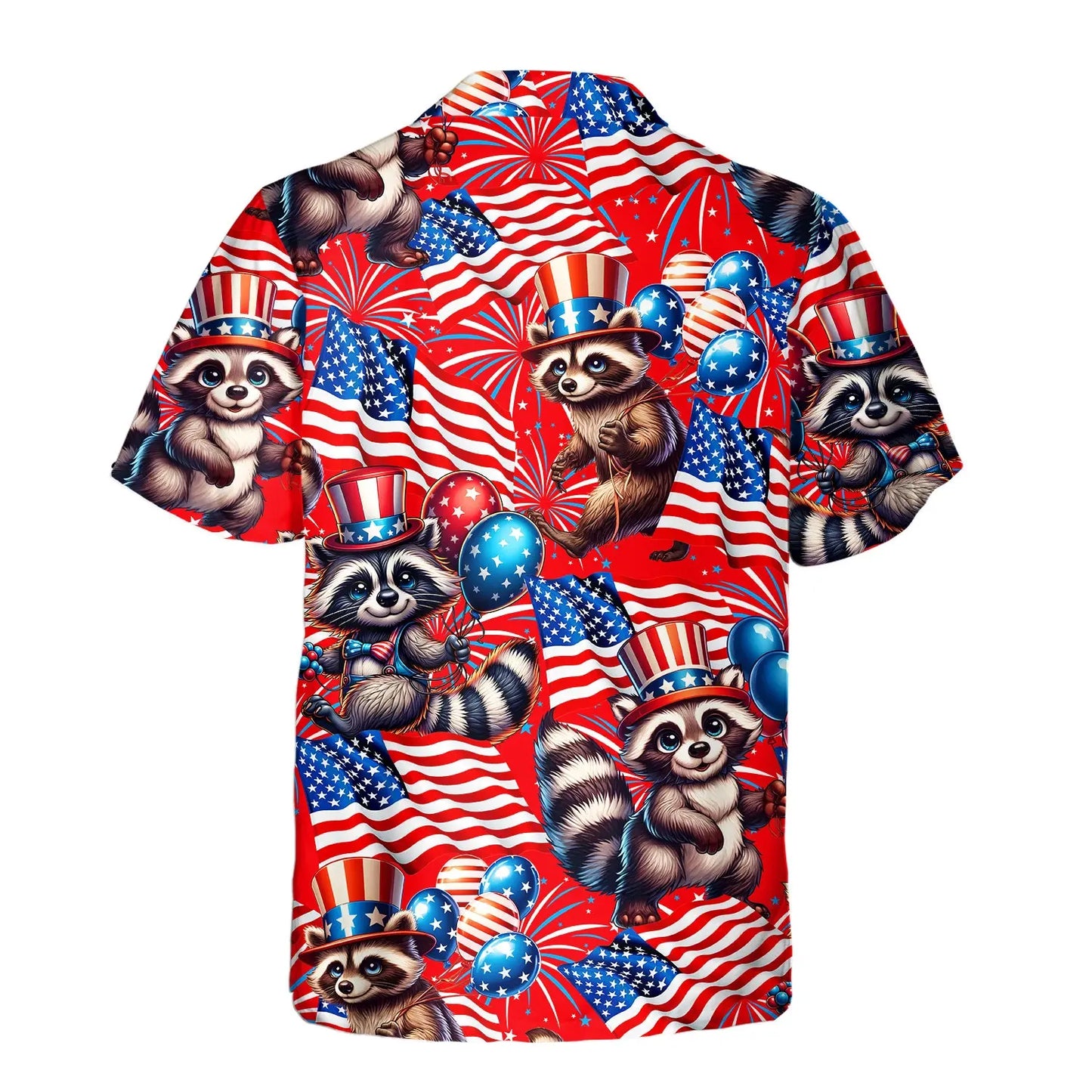 American Island Raccoon Fourth July Flag Aloha Hawaiian Shirt For Summer Vacation, Beach Travel, And Casual Wear
