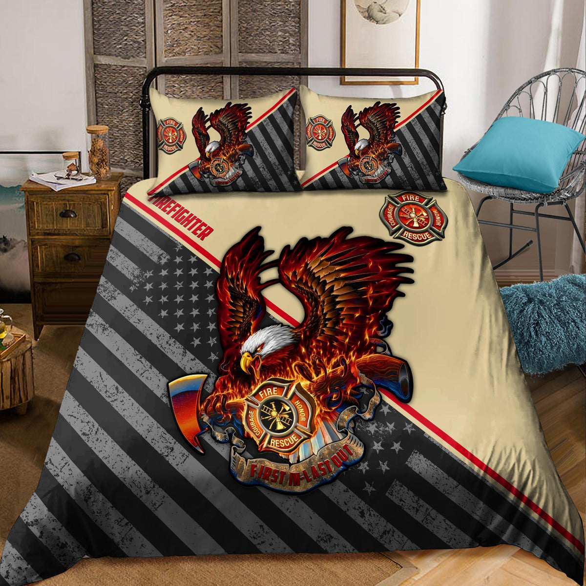 Firefighter Eagle Bedding Cover For Nature Bedroom Decor