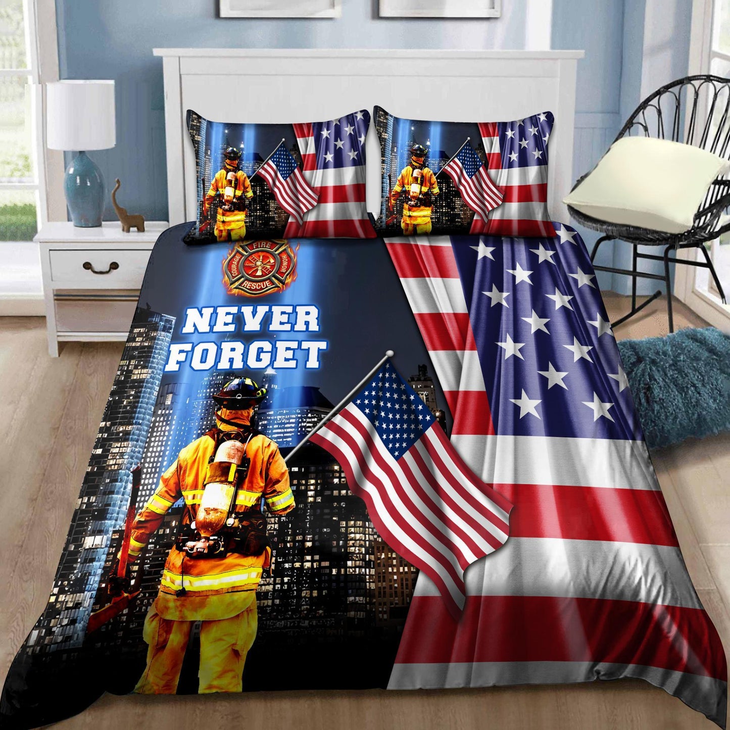 Firefighter Never Forget Bedding Cover For Firefighter Bedroom Decor