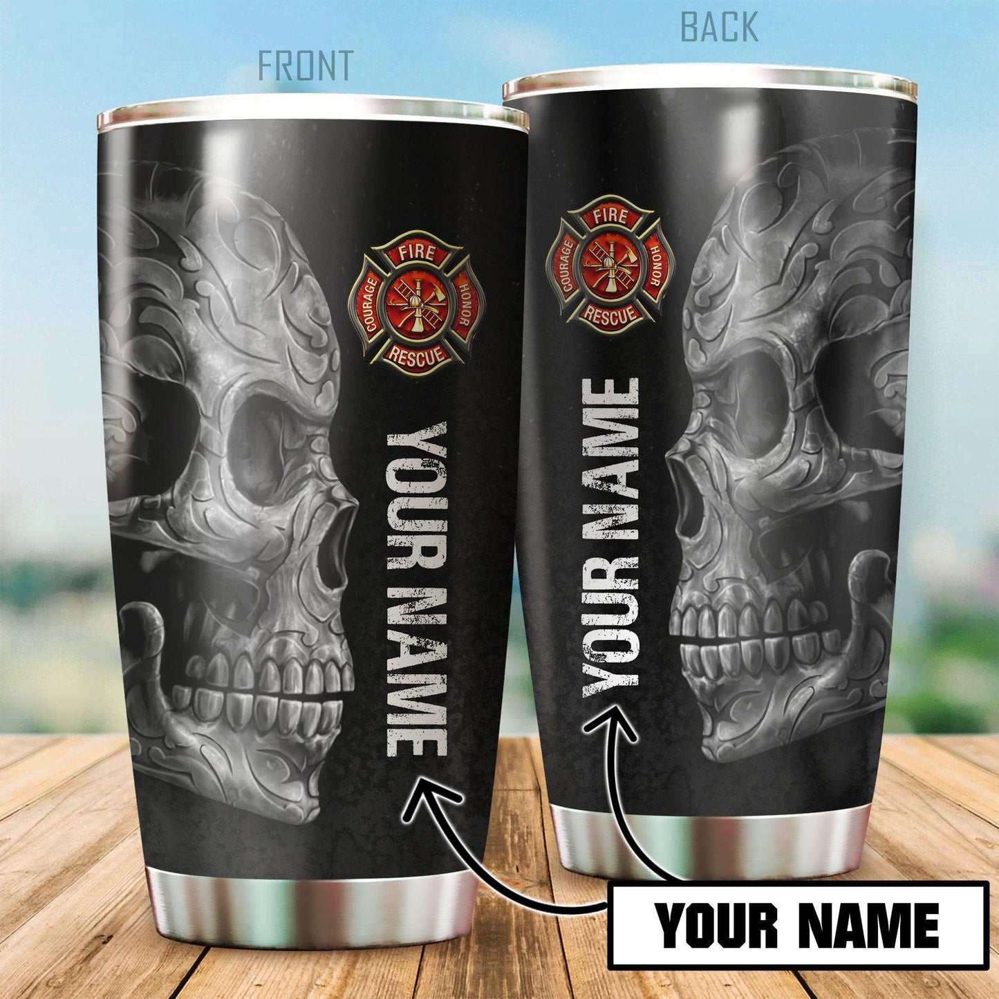 Skull Firefighter Personalized 20 Oz Tumbler For Coffee Travel And Daily Drinks
