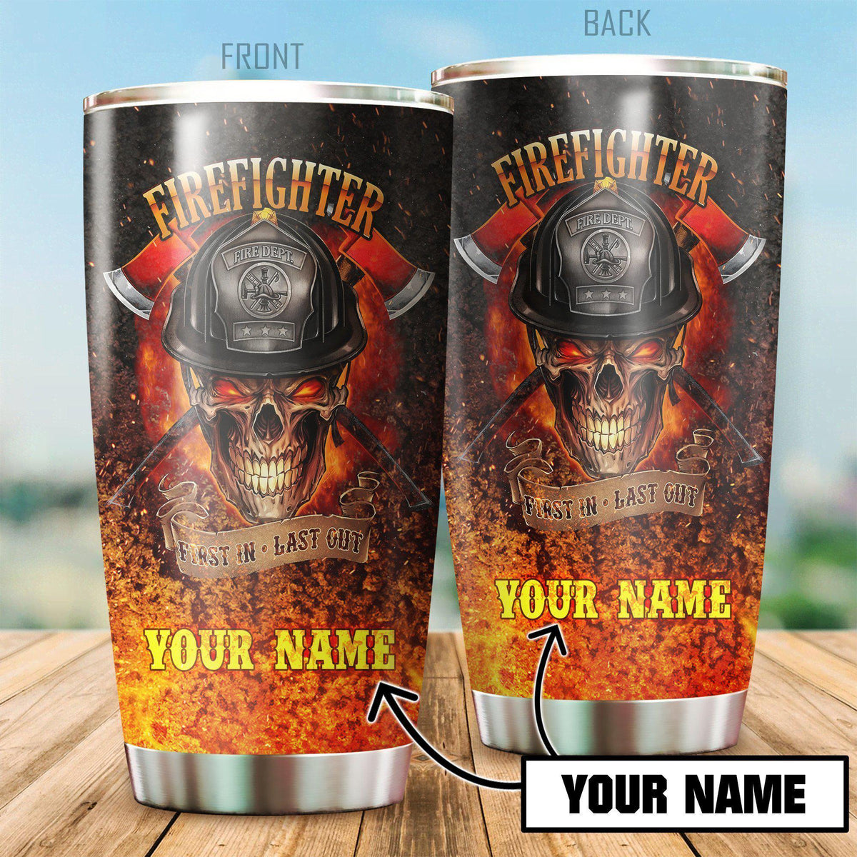 Firefighter Skull On Fire Personalized 20 Oz Tumbler For Coffee Travel And Daily Drinks