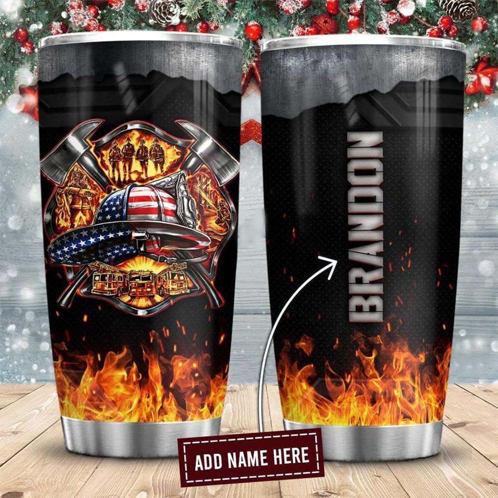 Firefighter With Fire Personalized 20 Oz Tumbler For Coffee Travel And Daily Drinks