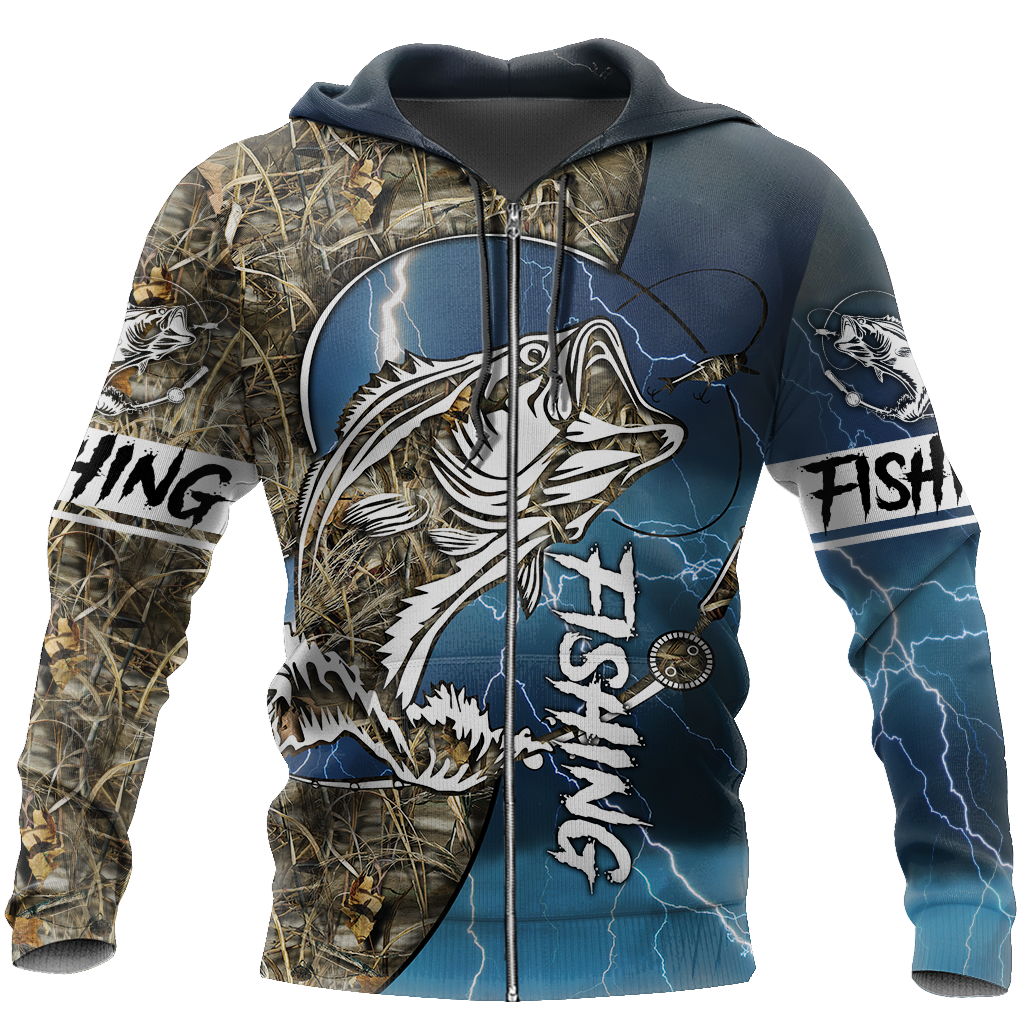 Blue Bass Fishing Sport Hoodie For Anglers Nature Trips Holidays And Relaxed Layering