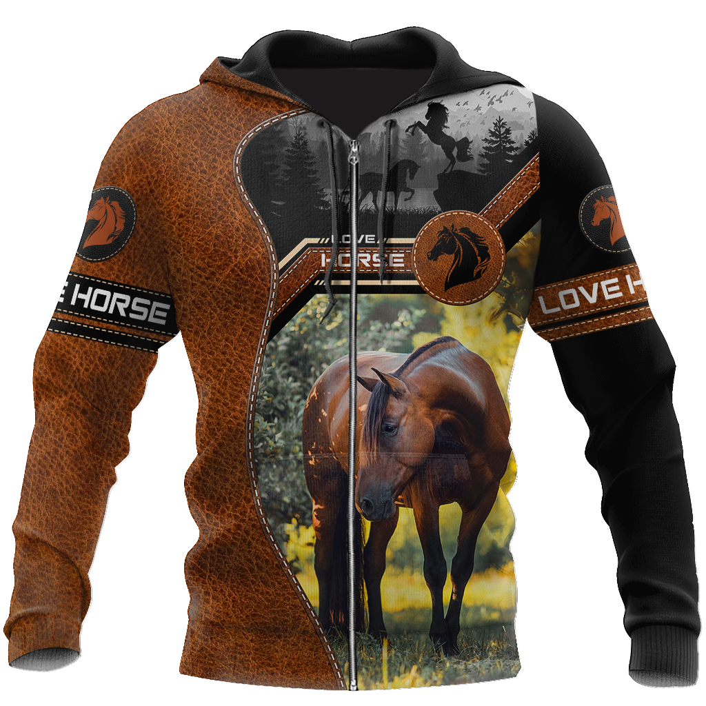 Brown Black Love Horse Hoodie For Rustic Travel Casual Adventures And Gift Giving