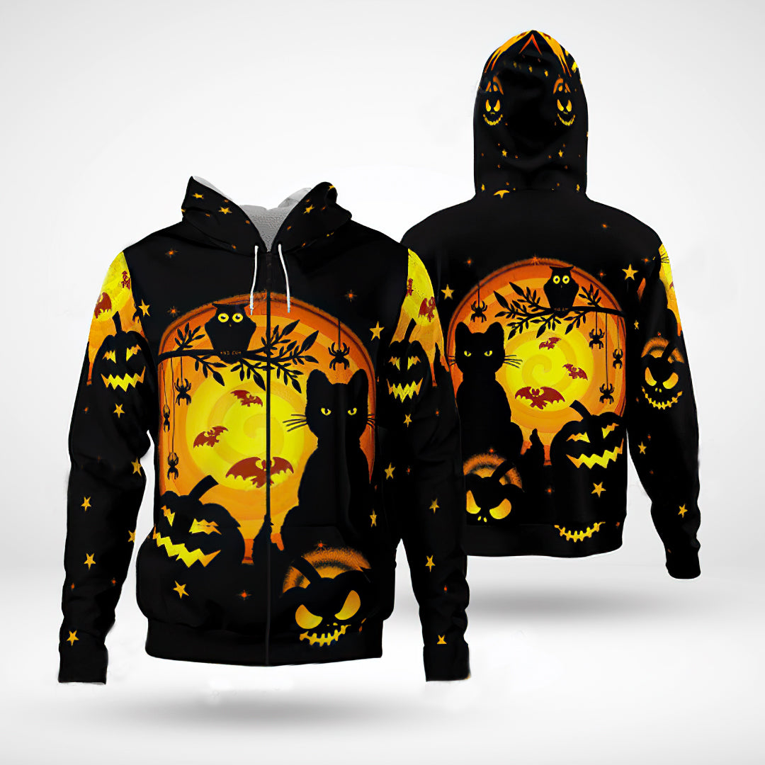 Black Cat Pumpkin Halloween Hoodie For Spooky Gatherings Fall Travel And Comfortable Layering