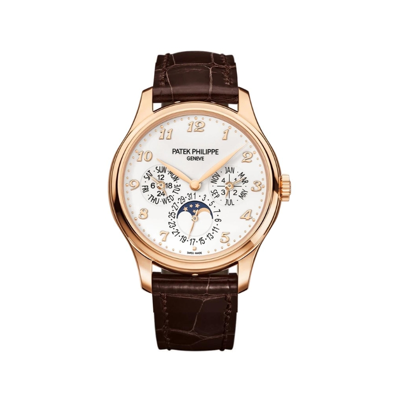 Patek Philippe Grand Complications Perpetual Calendar Rose Gold Brown Leather Men's Watch 5327R-001 39mm