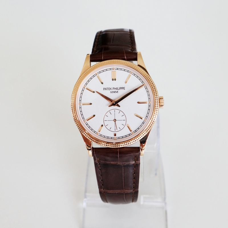 Patek Philippe Calatrava Small Seconds Silvery Grained Dial Leather Strap Men's Watch 6119R-001 39mm